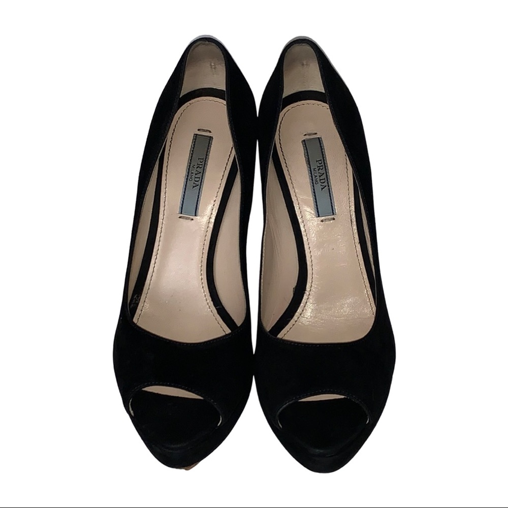 Prada Black Suede Leather Open Toe Calzature Donna Camoscio Basic Platforms 37.5